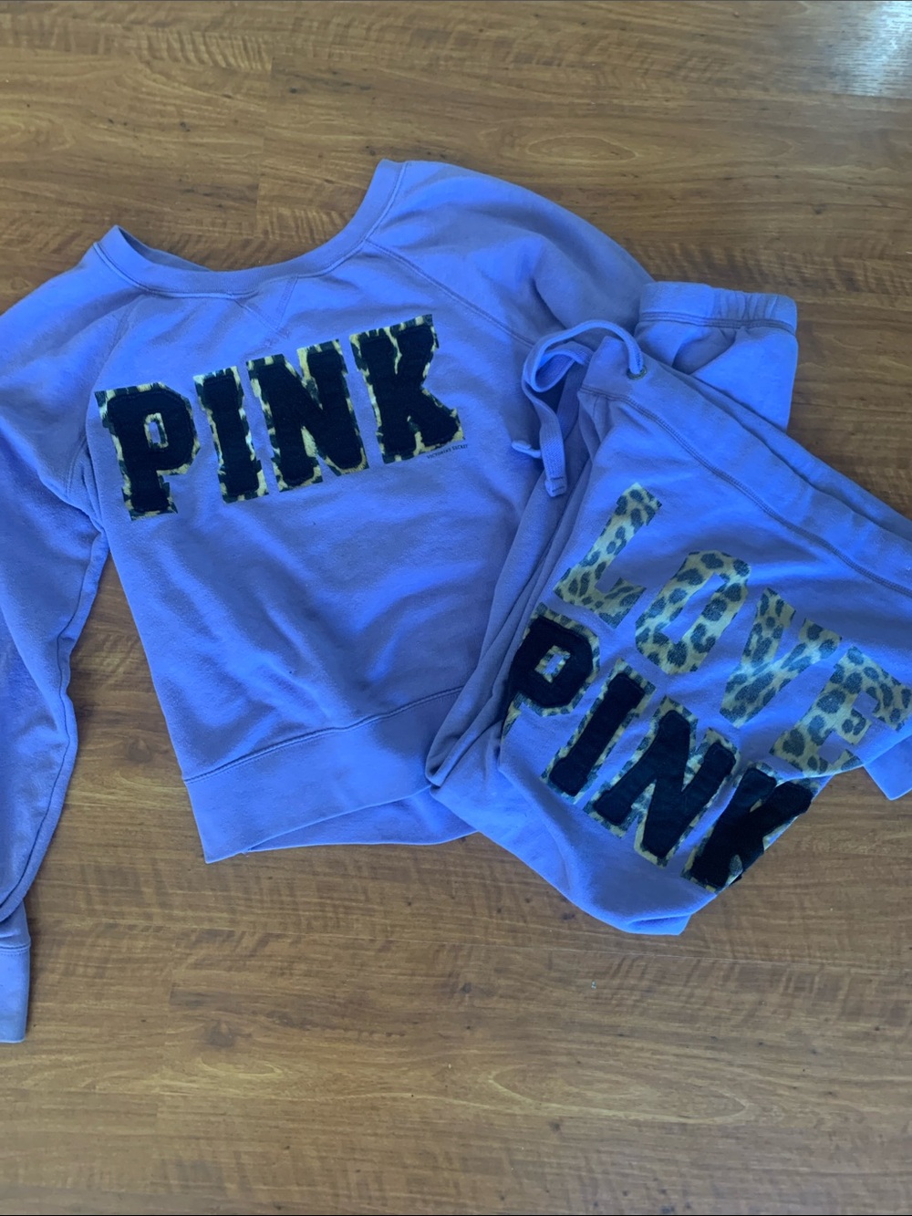 PINK Victoria's Secret Lavender Pullover Pajama Set with Leopard Trim